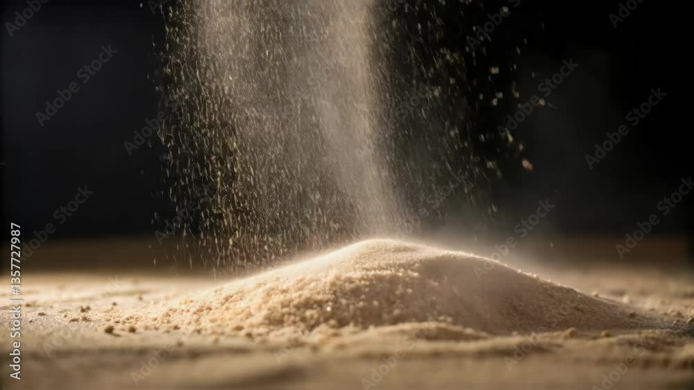 An extreme closeup of fine sand particles illuminated by light as they are propelled towards a surface demonstrating the intricate motion and speed of the blasting process.