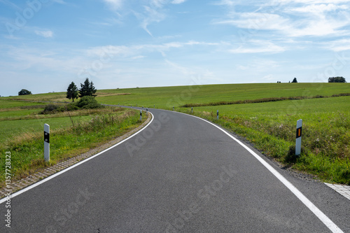 An empty road in a green landscape