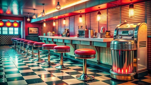 Retro 1950s Diner Background: Vintage Americana Style Stock Photo