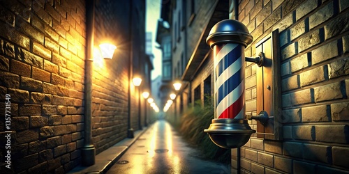 Retro Cartoon Barber Pole Night Scene - Low Light Photography