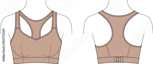 Sports Bra Vector Template, Women's Sports Bra Flat Sketch, Racerback Sports Bra Vector, Sports Bra Outline, Bra Vector Illustration