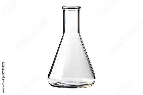 Empty Erlenmeyer chemical flask Isolated on White and Transparent Background PNG Image.
