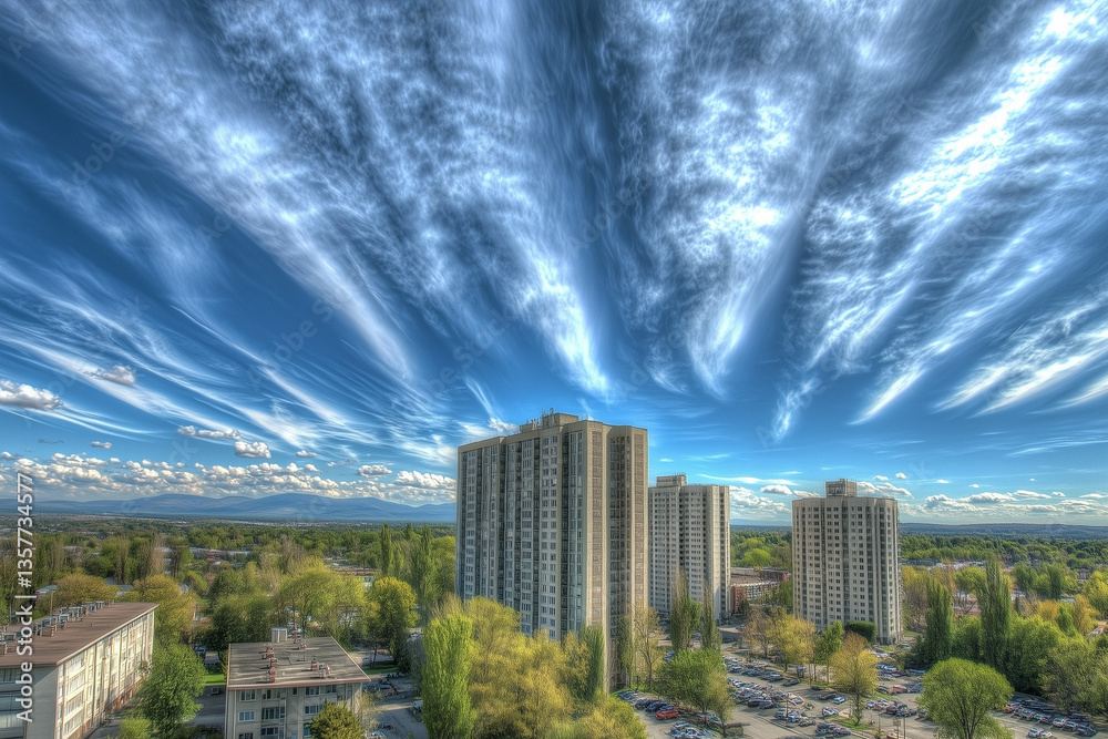 Urban Heights – A Stunning Skyline Under Dramatic Clouds