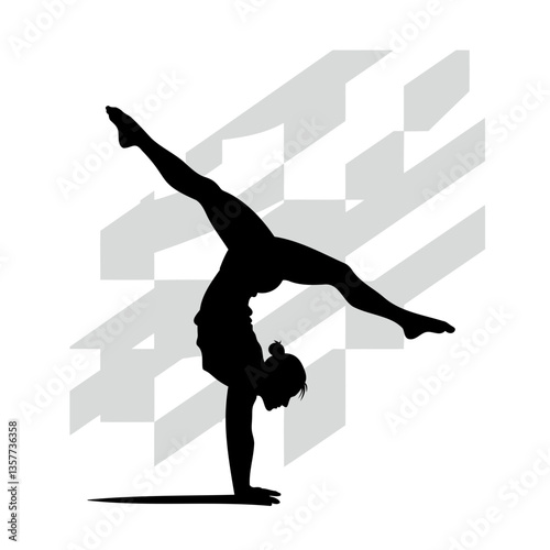 Silhouette Gymnastics: A dynamic silhouette of a gymnast gracefully executing a handstand, showcasing strength, flexibility, and balance against an abstract backdrop.