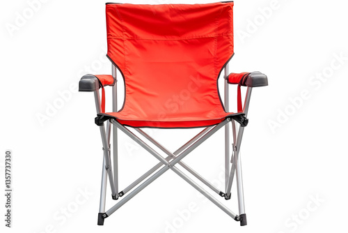 A bright red folding camping chair isolated on white
