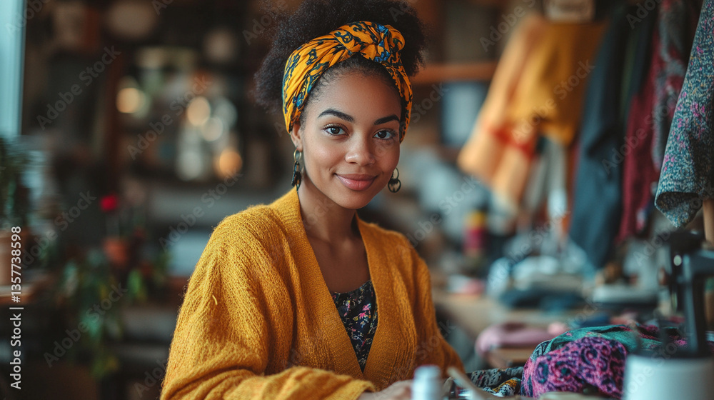 Obraz premium Creative woman working in a cozy artistic space