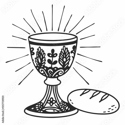 Decorative chalice with bread symbolizing communion  