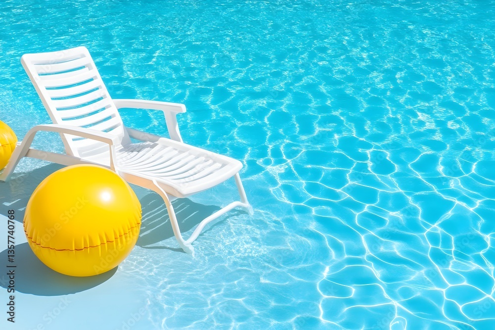Fototapeta premium Poolside summer fun with inflatable and lounge chair