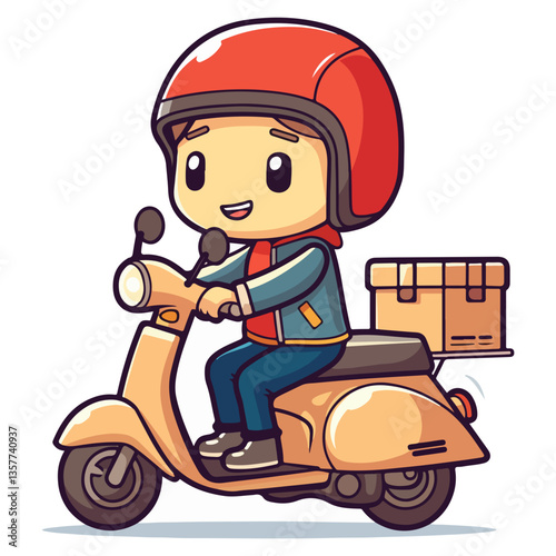 Fast and Friendly Delivery Service Cute Scooter Delivery Boy Illustration