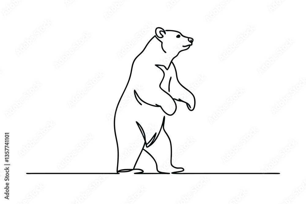 Obraz premium Grizzly Bear Line Drawing, Wildlife Art, Single Line, Animal Sketch