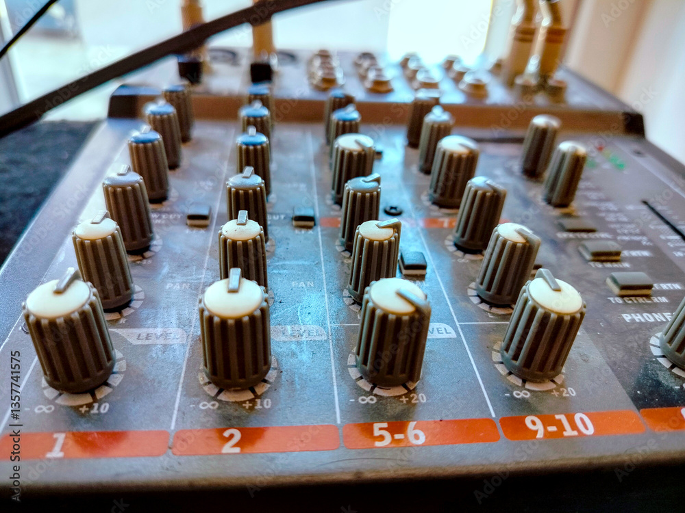 View of the mixing console in the studio.
