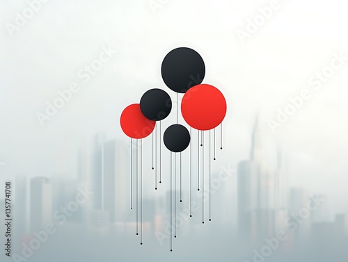 Red Black Circles Cityscape Abstract.