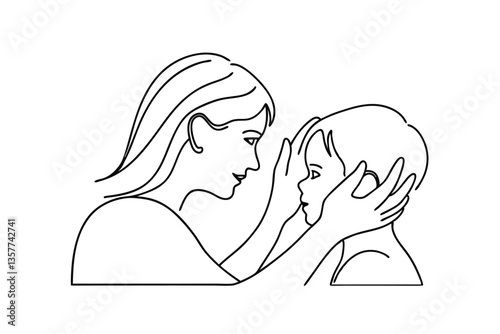 Mothers gentle touch, childs innocent gaze, loving bond, tender moment, care, affection, family, con