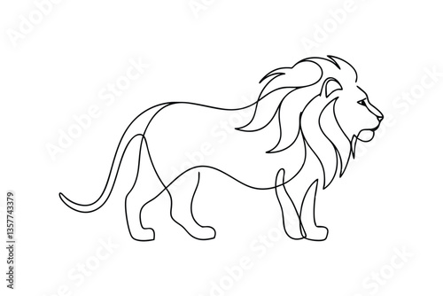 Majestic Lion, OneLine Drawing, Wild Cat, African Wildlife, Continuous Line Art