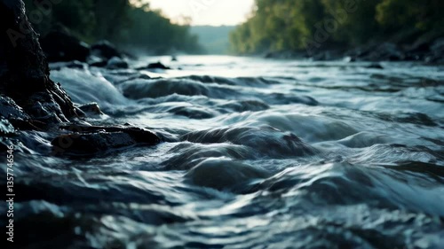 Serene River Flow: A Close-Up View of Nature's Tranquility