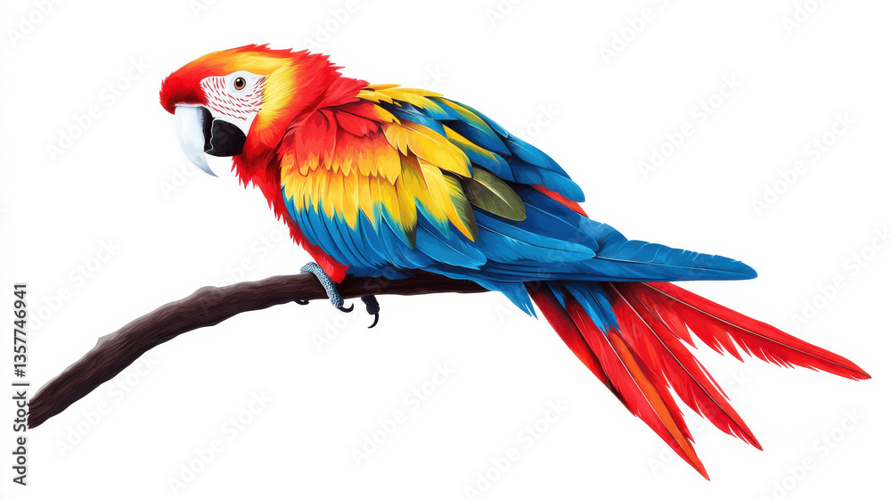Fototapeta premium Scarlet Macaw Perched on Branch Pixel Art Illustration