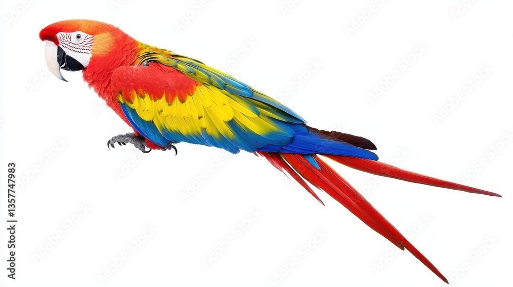 Obraz premium Vibrant Scarlet Macaw Parrot on White Background