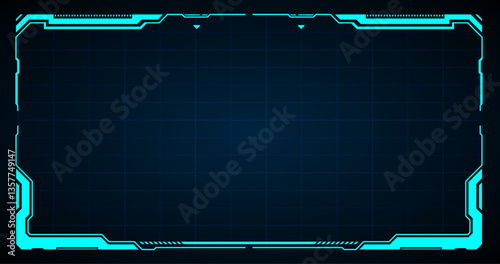Futuristic frame Hud digital interface, with a vibrant blue grid. The image has a technological and modern aesthetic, ideal for projects relating to technology and the future.
