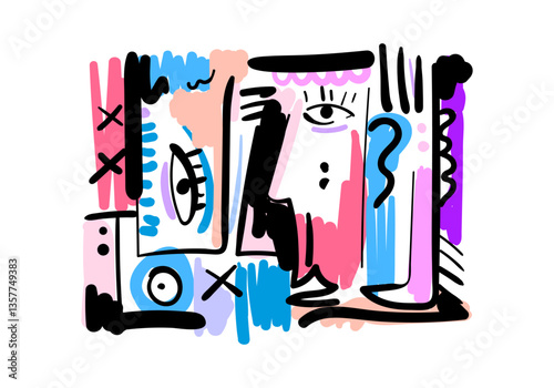 Background abstract art illustration featuring a stylized face with fluid lines and expressive shapes.