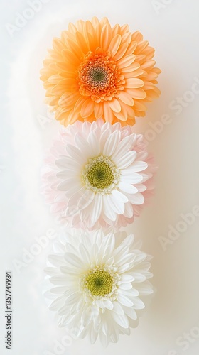 Pastel Gerbera Daisies for Vertical, White Background.
