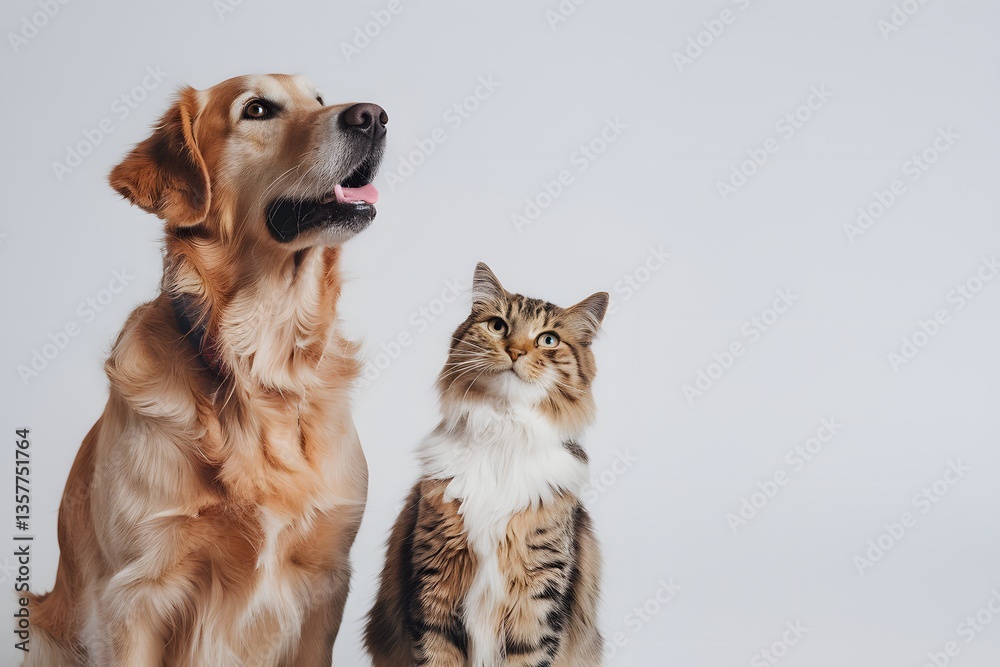 Fototapeta premium Playful Dog and Cat Posing Against a Neutral Background