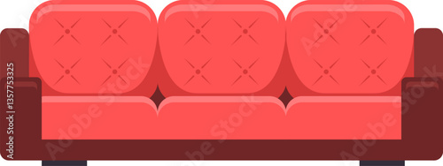 Comfortable red sofa with brown wooden base and armrests representing relaxation, style, and interior design perfect for living room or lounge area
