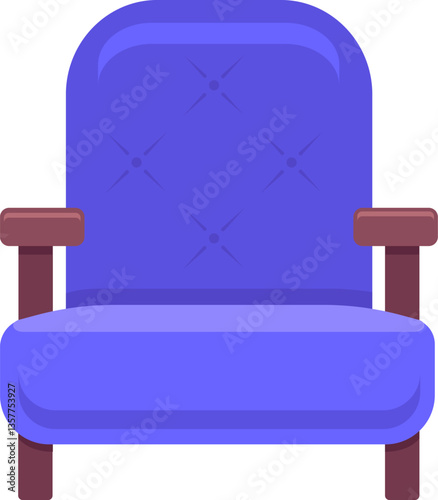 Comfortable purple armchair with wooden armrests invites you to relax and enjoy your home environment, adding a touch of elegance and style to interior design