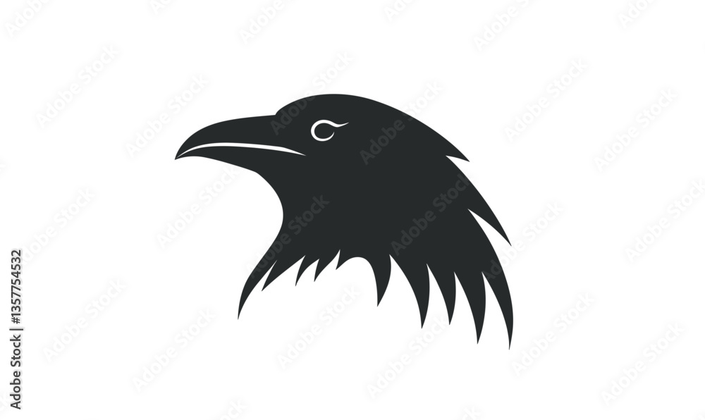 Fototapeta premium Minimalist Crow Head Emblem Logo Vector Illustration for Branding and Tattoos