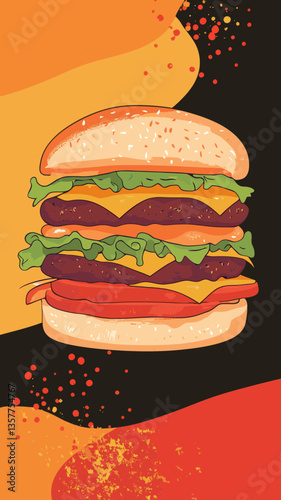 Retro Fast Food Burger Poster Art with Minimalist Design for Food Menu Promotion