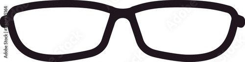 Simple black silhouette of eyeglasses icon, isolated on a white background, symbolizing vision correction, showcasing style, and embodying intellectualism in a minimalistic design