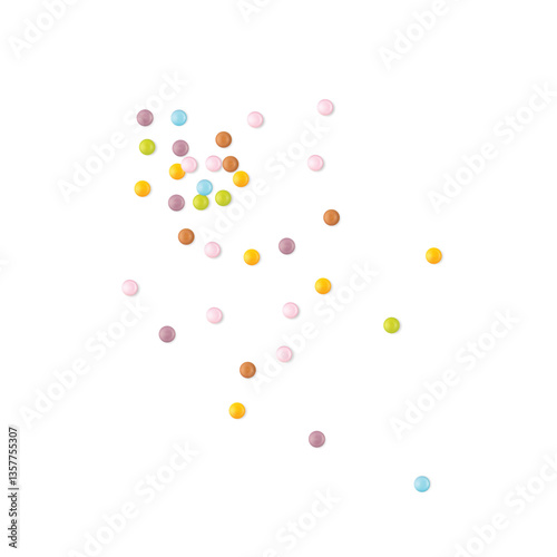 Small round candies icons. Colorful dragees, multicolored glazed chocolate and fruit buttons