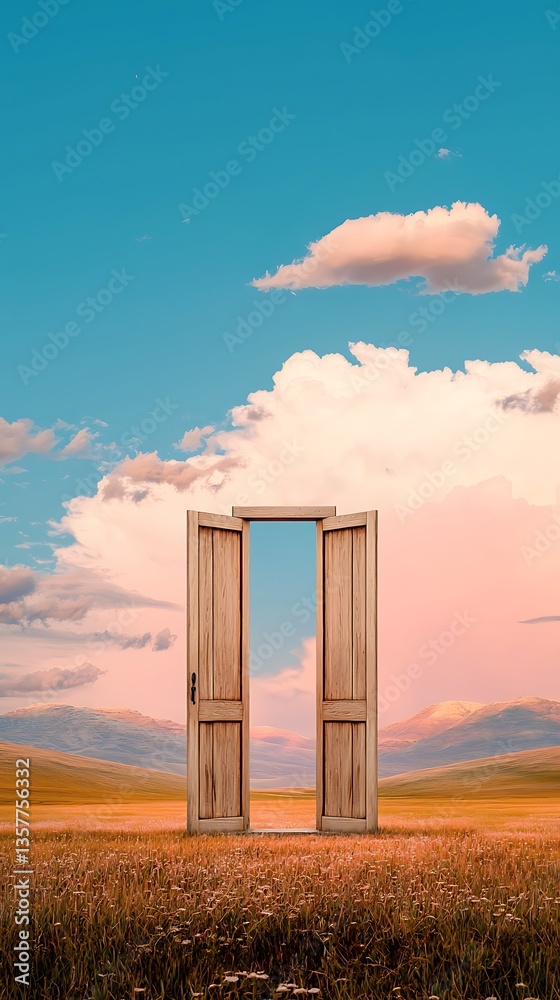 Open Door to Serene Mountain Landscape. Open Door to Serene Mountain Landscape.