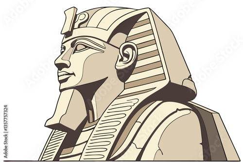 9 Ancient Egyptian pharaoh statue, limestone sculpture, Ramses II, colossal seated figure, hieroglyphics, detailed headdress, ornate crown, regal pose, weathered stone texture, beige and brown tones, 