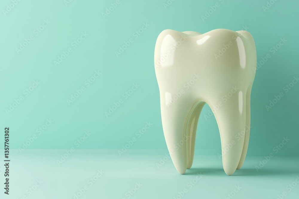 Glossy tooth model on turquoise background Glossy tooth model on turquoise background