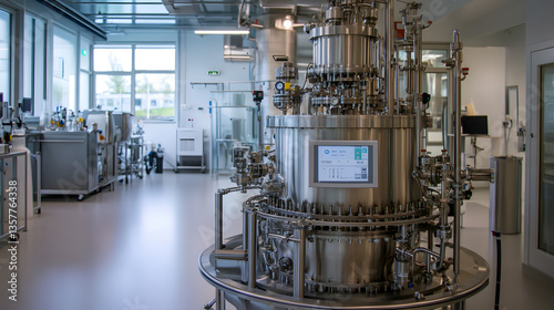 An industrial chemical reactor using platinum catalysts, showing the transformation of raw materials into refined products, with a focus on energy efficiency and sustainability.