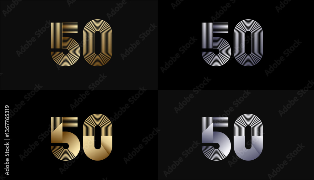 Number Design Line Stripes in Luxury Gold 50th, 50th Years Anniversary with Gold Metallic Line ,Luxury, Line and shape concept. Number Design Line Stripes in Luxury Gold 50th, 50th Years Anniversary with Gold Metallic Line ,Luxury, Line and shape concept.