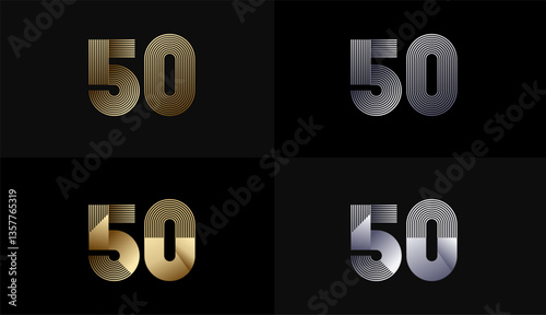 Number Design Line Stripes in Luxury Gold 50th, 50th Years Anniversary with Gold Metallic Line ,Luxury, Line and shape concept.