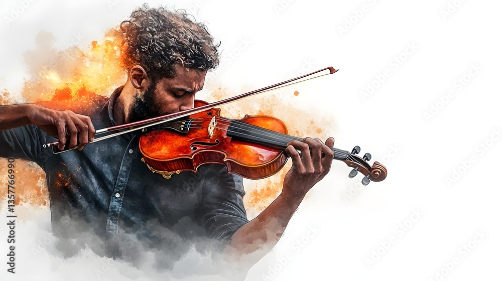 Fototapeta premium Passionate Violinist Performing Classical Music Watercolor Style Image