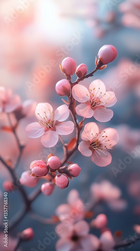 Spring announcement with blossoming flowers in nature - ideal for seasonal design and print projects