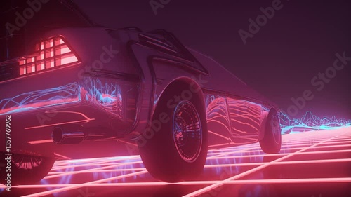 Retro Futuristic Neon Car Driving in Synthwave Loop Animation