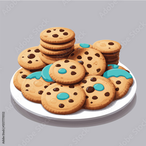 dessert, cookie, food, biscuit, sweet, bakery, background, chocolate, delicious, snack, homemade, brown, isolated, candy, pastry, cake, bake, chip, tasty, breakfast, fresh, treat, closeup, sugar, vect