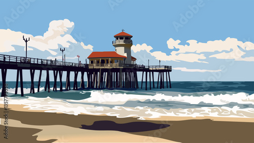 Sunset Vibes at Huntington Beach Pier .eps
