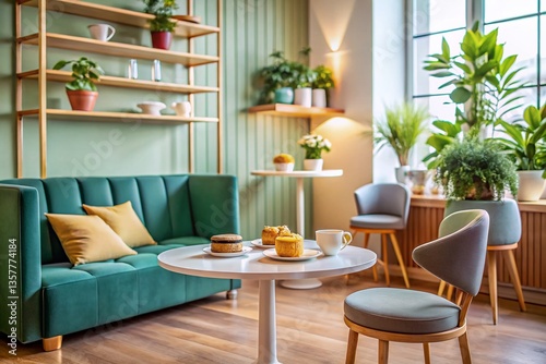 Wallpaper Mural Stylish Small Salon Interior with Coffee and Pastries, Cozy Design, Beauty Space Torontodigital.ca