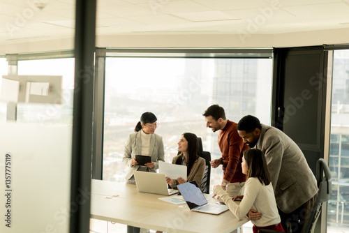 Team collaborates in modern...