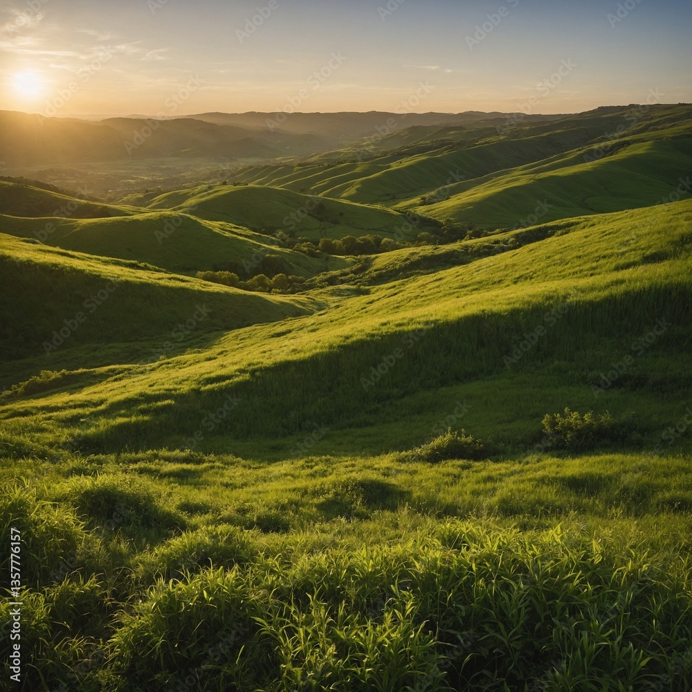 Obraz premium green field and mountains