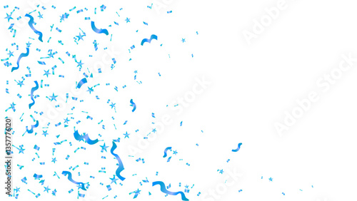 Shiny blue ribbon and confetti flying party background, decoration greeting card, anniversary and congratulations