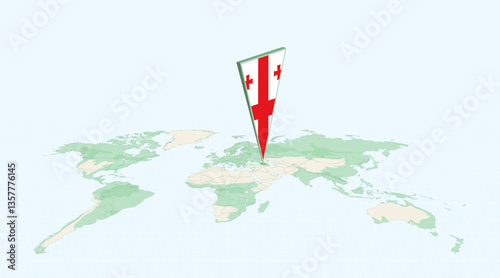 Highlighted Georgia on Global Map with 3D Flag Location Pin of Georgia.