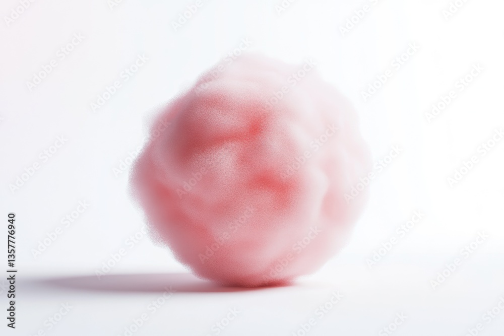 Fototapeta premium A fluffy, pink, amorphous mass resembling a cloud or cotton candy, rests on a white background.