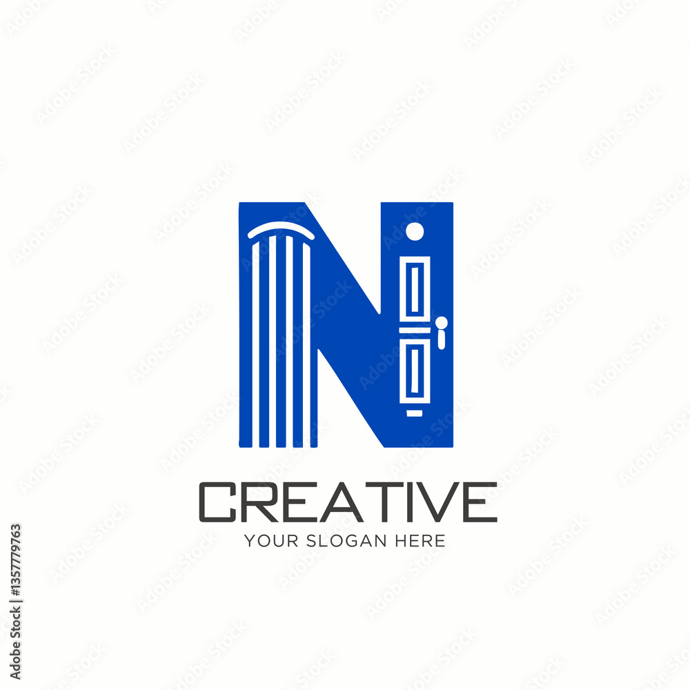 Modern Letter N Logo Design with Door Concept Modern Letter N Logo Design with Door Concept