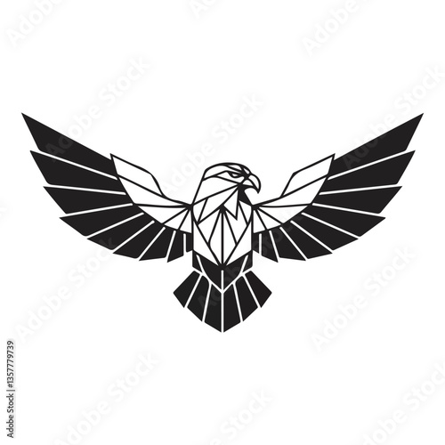 Minimalist Geometric Eagle Logo – Polygonal Wings, Modern Black & White Vector